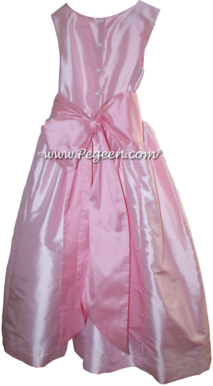 Hibiscus Pink and Bubblegum Pink FLOWER GIRL DRESSES with bustle and flowers
