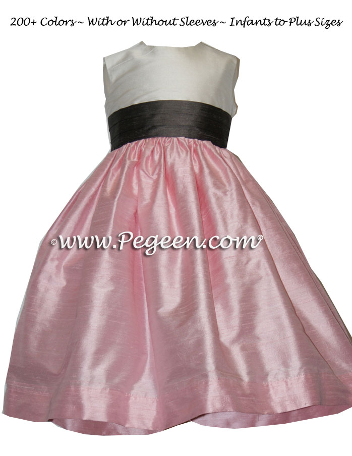 Hibiscus Pink and Pewter Gray flower girl dresses