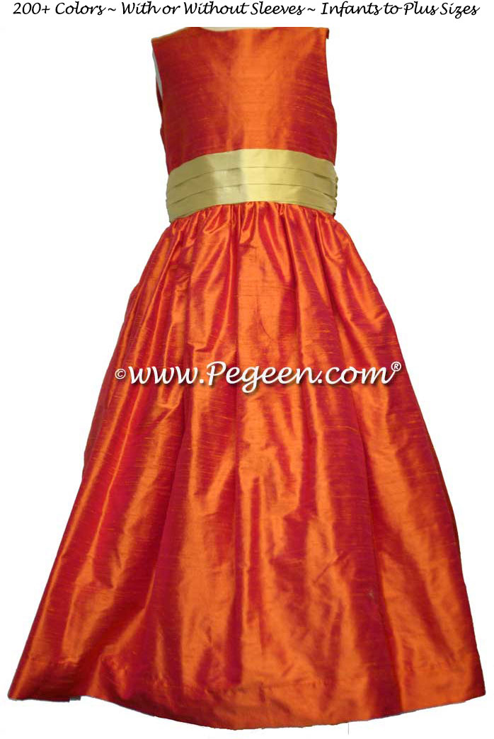 Mango and Dandelion silk flower girl dresses in silk style 398 by Pegeen
