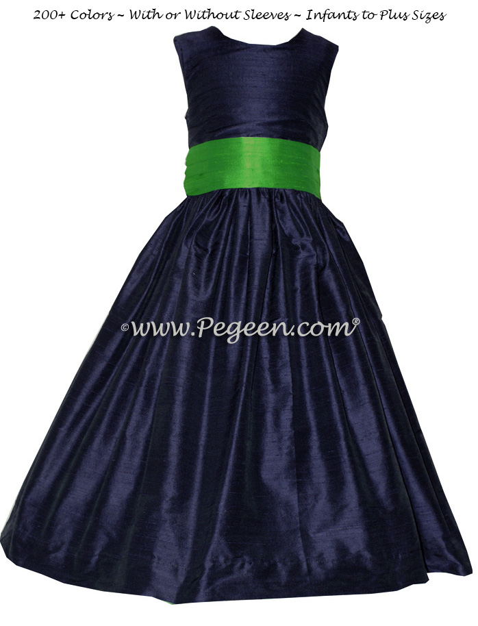 NAVY AND EMERALD GREEN FLOWER GIRL DRESSES | Pegeen
