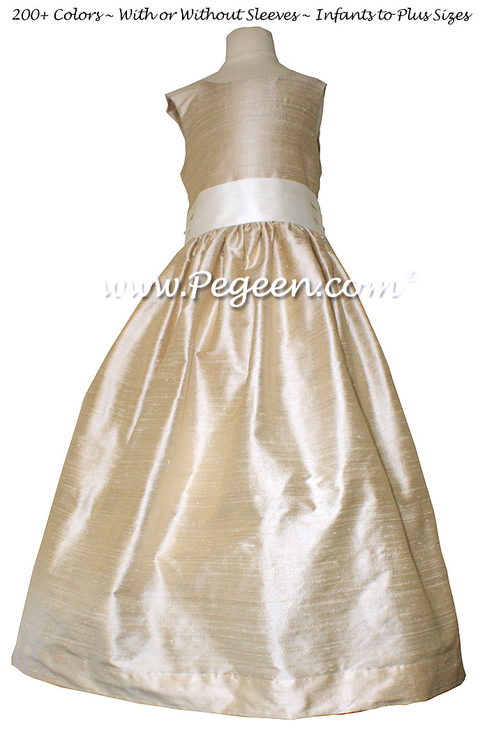 Oatmeal and Bisque SILK FLOWER GIRL DRESSES