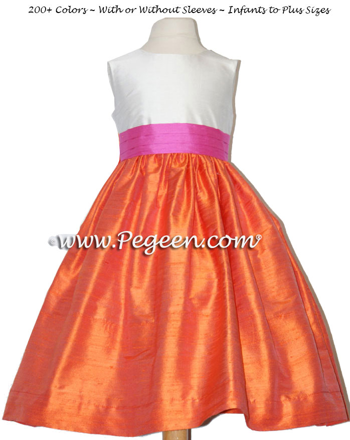 Flower girl dress in orange mango and shock pink | Pegeen