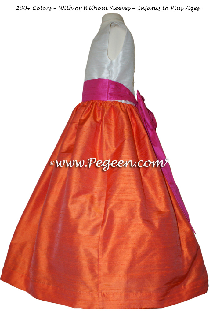 Orange and shock pink CUSTOM FLOWER GIRL DRESSES
