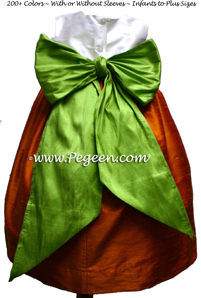 orange and sprite green flower girl dresses