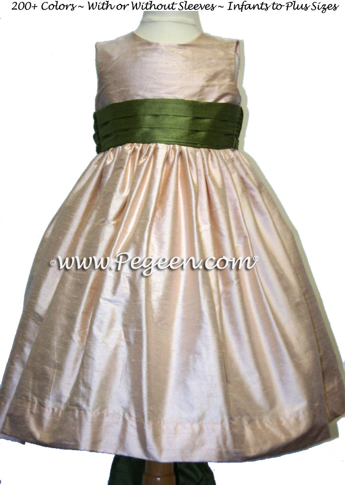 PEACH and OLIVE flower girl dresses