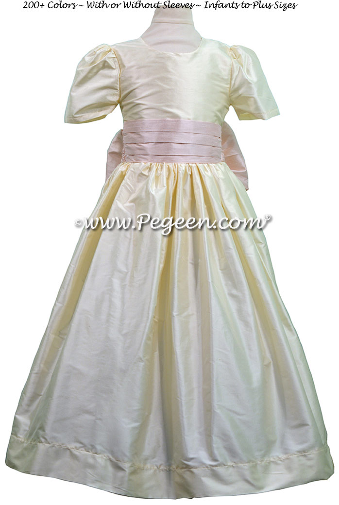 Custom Bisque and Peony pink silk Flower Girl Dresses
