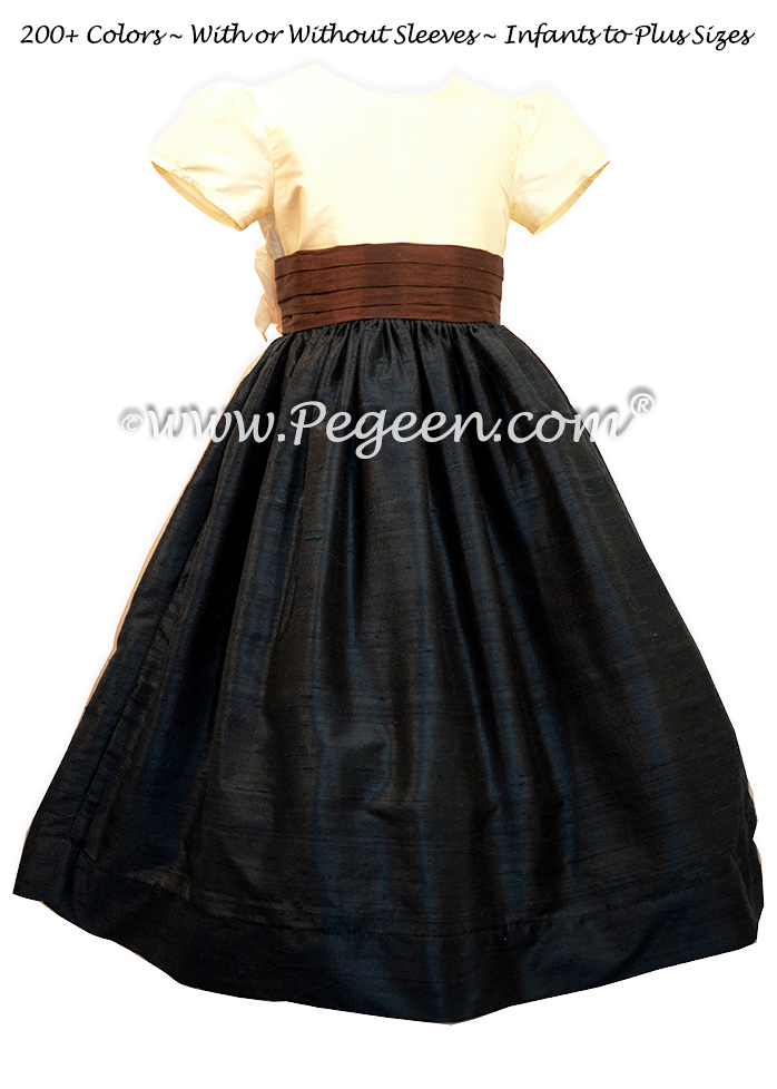 Pewter Gray and Chocolate brown flower girl dresses