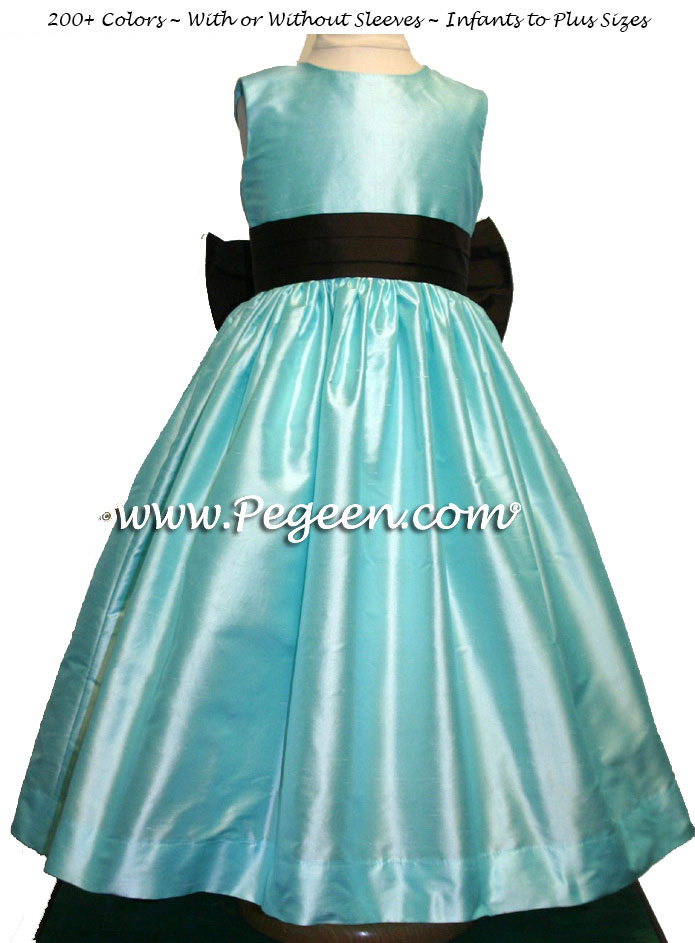 Tiffany Blue Pond and Semi-Sweet Sash Flower Girl Dress
