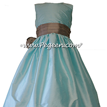 Tiffany blue and Silver Gray sash Flower Girl Dresses style 398