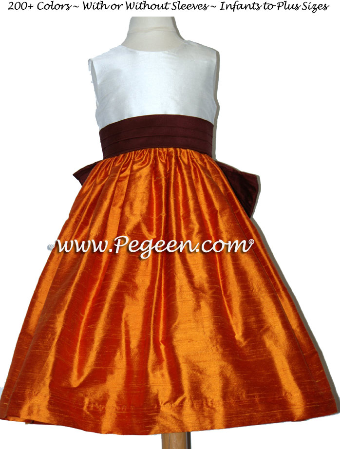 BURGUNDY AND PUMPKIN Orange CUSTOM FLOWER GIRL DRESSES