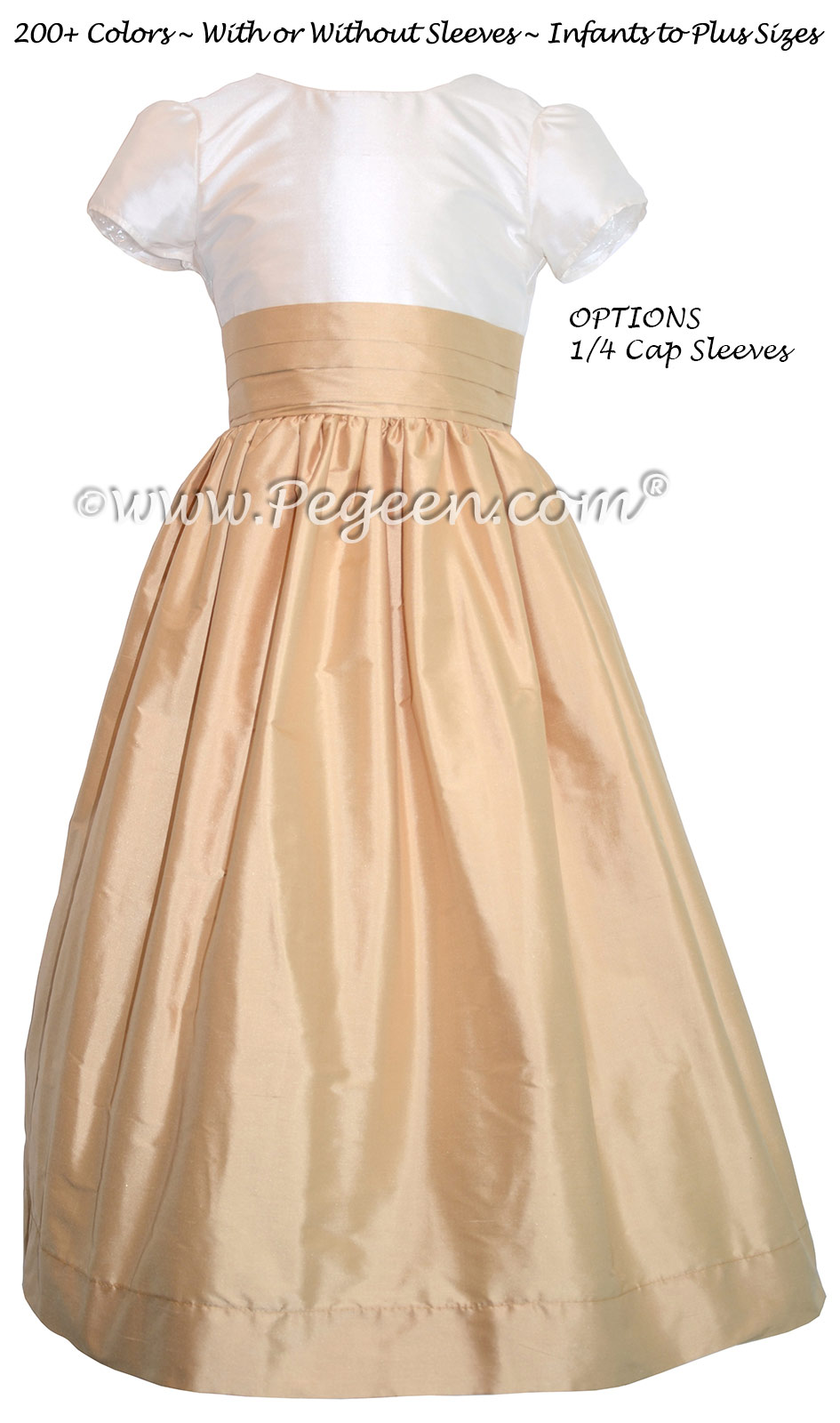 Coral Rose & Pure Gold Silk with Back Bow FLOWER GIRL DRESSES