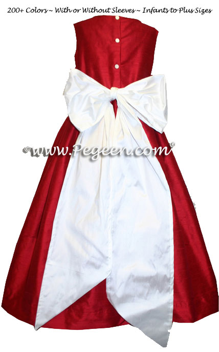 Custom Red and Antique White Silk Flower Girl Dresses