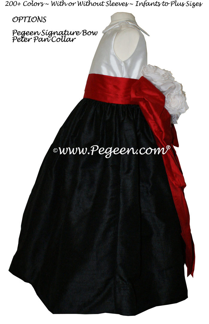 RED AND BLACK SILK FLOWER GIRL DRESSES
