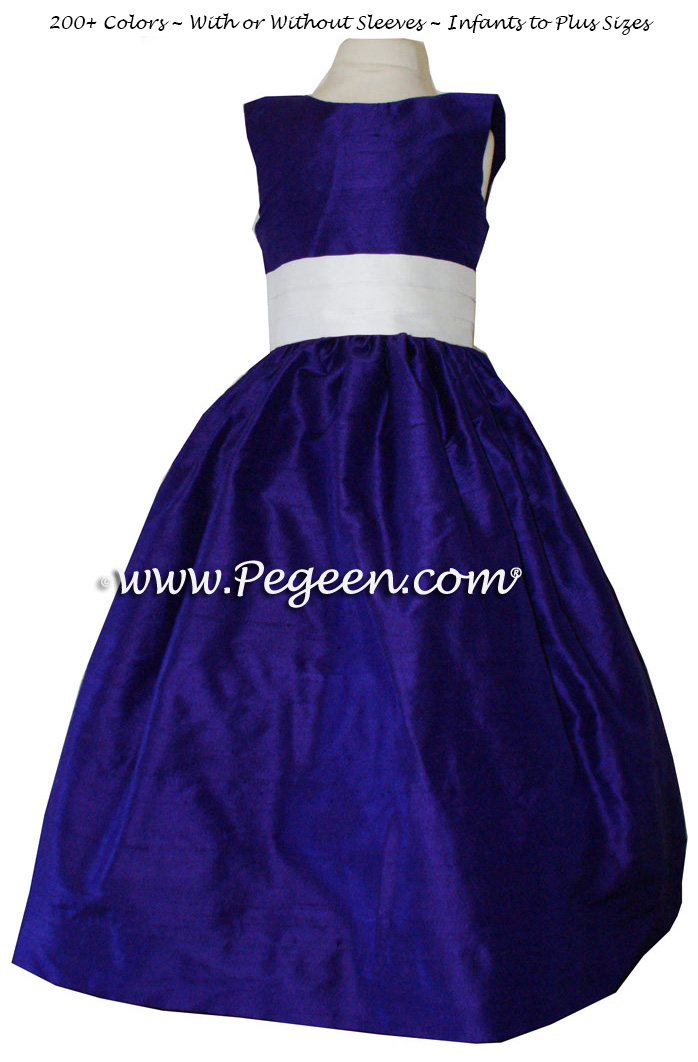 Flower girl dress in royal purple and antique white style 398 | Pegeen