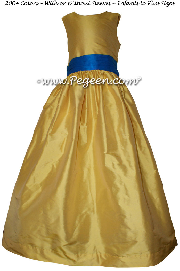 Flower Girl Dress in Saffron, Blue Sapphire Style 398 | Pegeen