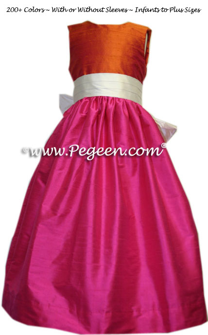 shock pink and orange FLOWER GIRL DRESSES