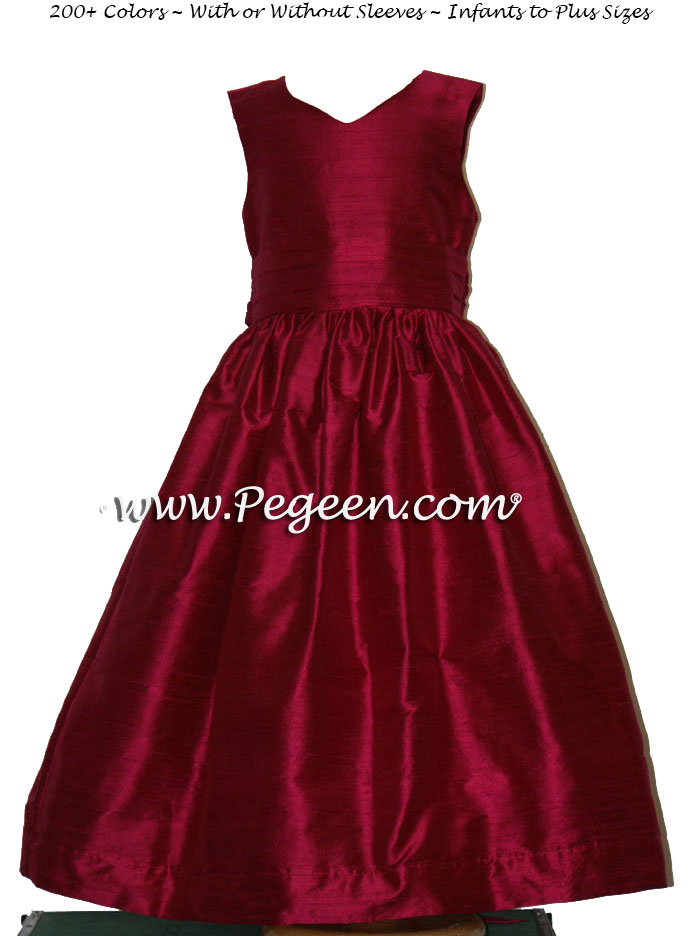 Beauty (Cabernet) silk with a v-front Flower Girl Dresses Style 318