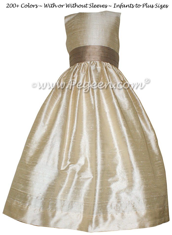 Wheat and Antigua Taupe flower girl dresses