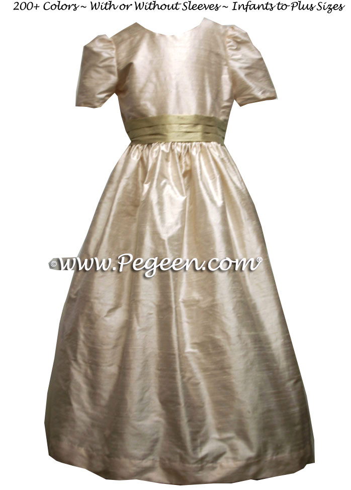 TOFFEE AND WHEAT SILK FLOWER GIRL DRESSES