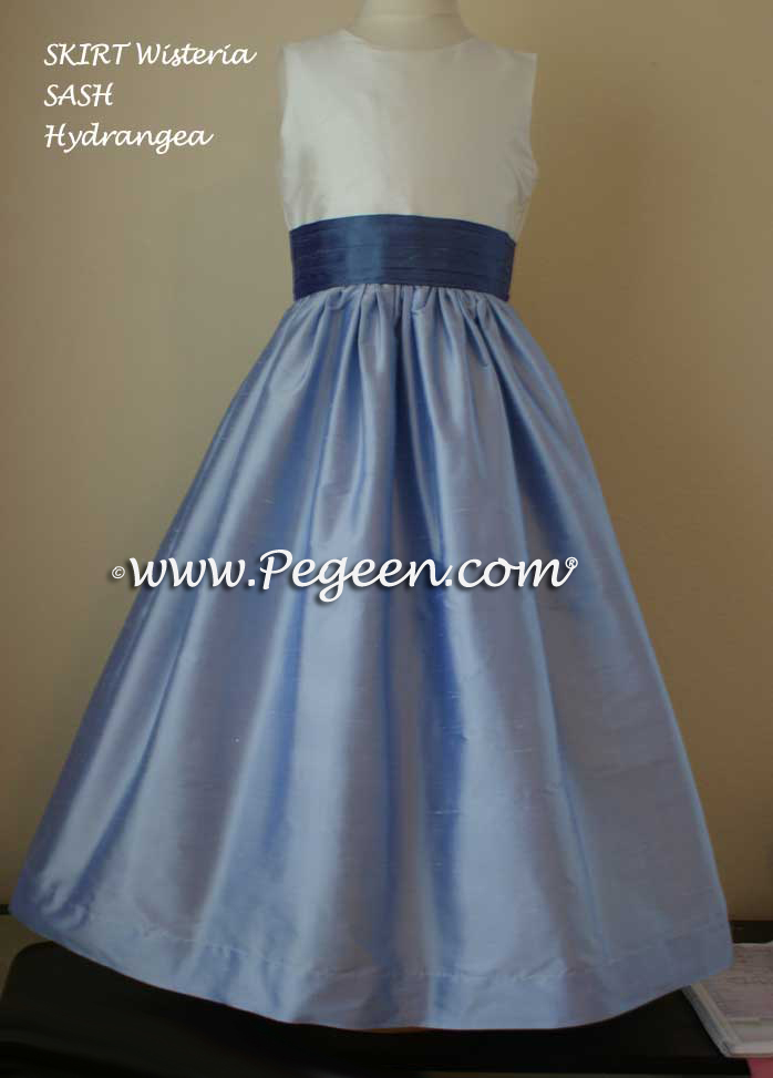 Hydrangea blue and wisteria flower girl dresses