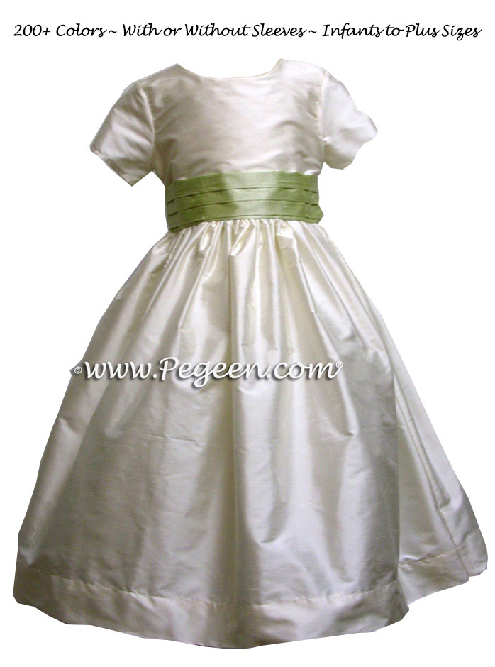 FLOWER GIRL DRESSES in summer green with a tiny cap sleeve