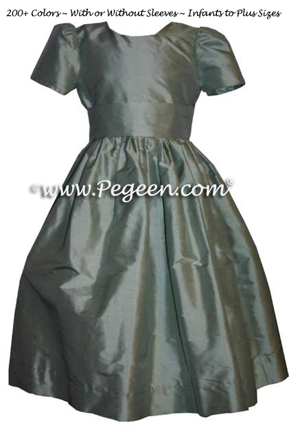 Celedon green silk flower girl dresses
