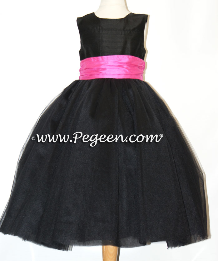 ballerina style FLOWER GIRL DRESSES with layers and layers of tulle Black and hot pink shock degas tulle ballerina tulle flower girl dresses