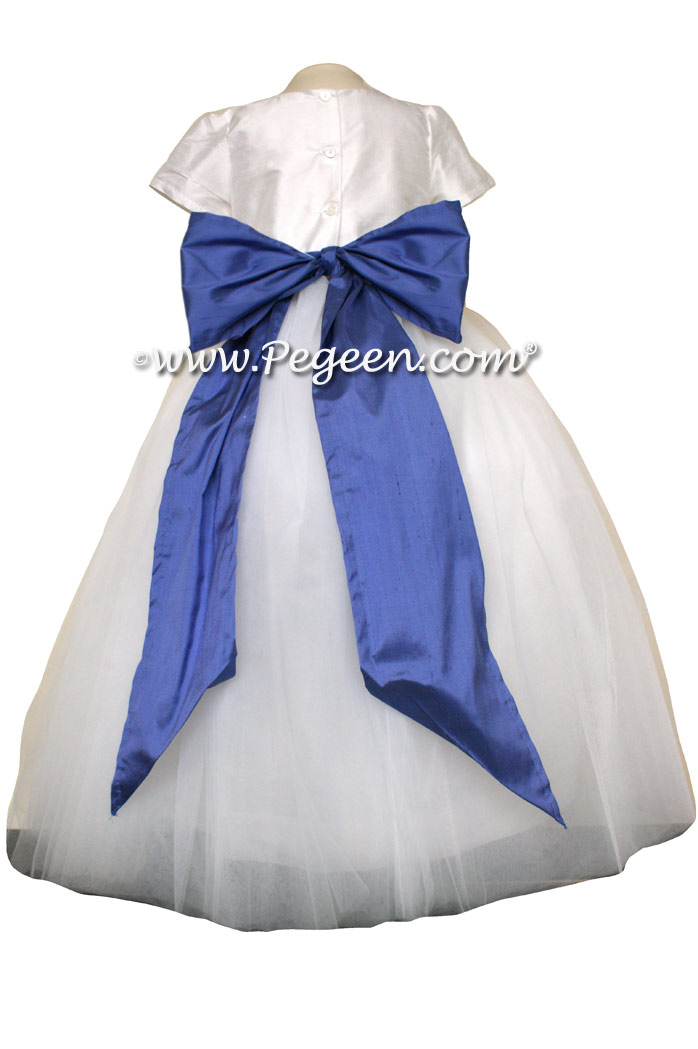 Antique White and Blueberry FLOWER GIRL DRESSES with 10 layers of tulle