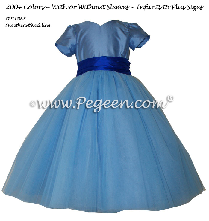  Flower Girl Dresses with layers of tulle in Sapphire and Blue Moon | Pegeen