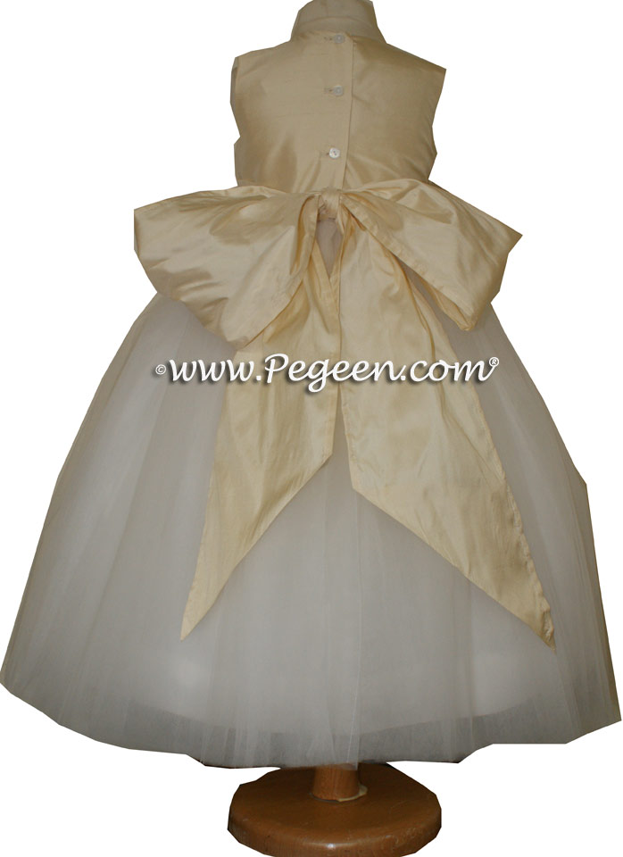 Buttercreme and New Ivory ballerina style FLOWER GIRL DRESSES with layers and layers of tulle