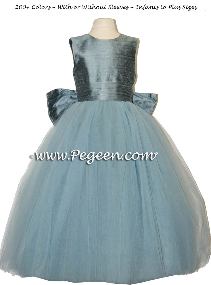  Flower Girl Dress in Solid Blue Cadet ballerina style with tulle | Pegeen
