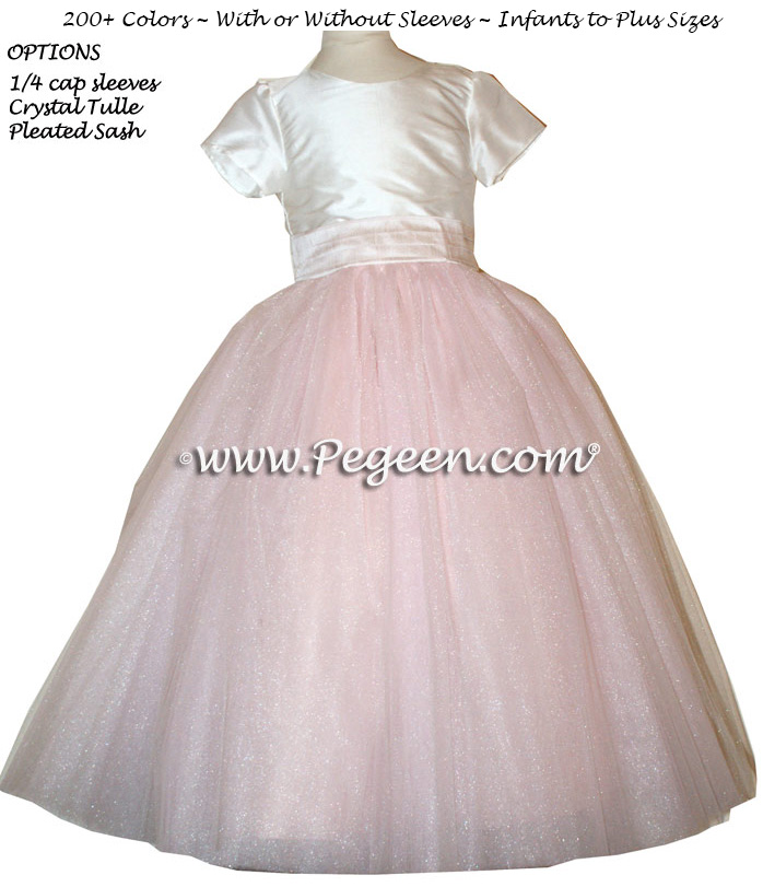 Pegeen's baby pink and petal pink Tulle FLOWER GIRL DRESSES with 10 layers of tulle