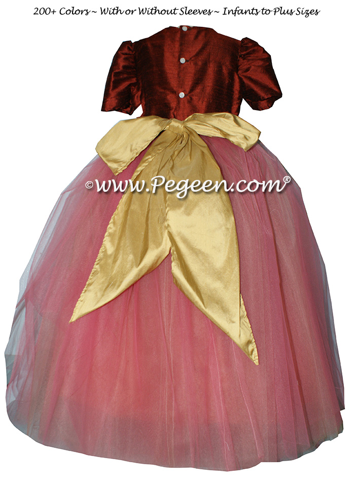 Flower Girl Dress Style 402 in Mountain Fall and Spun Gold Silk | Pegeen