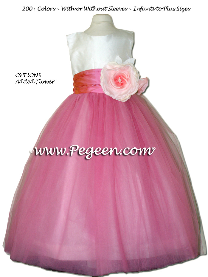 Pegeen's bubblegum pink and chocolate Tulle FLOWER GIRL DRESSES with 10 layers of tulle