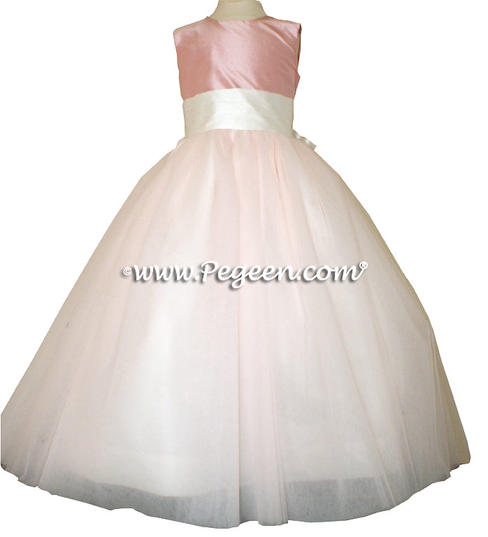 Peony Pink silk and tulle flower girl dress from Pegeen Couture style 402