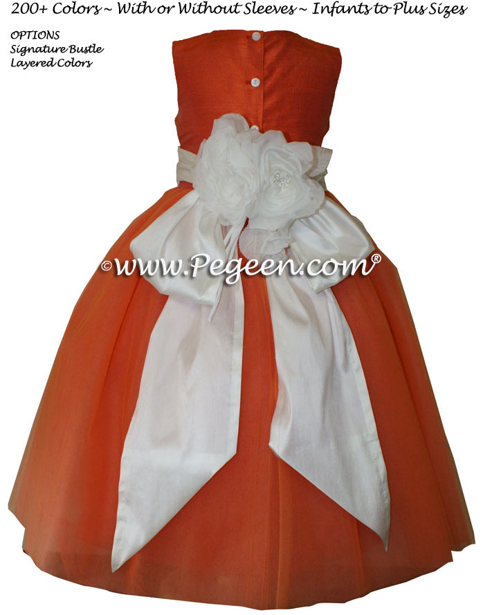Flower Girl Dresses in Ivory and Orange Ballerina Style with Orange tulle | Pegeen