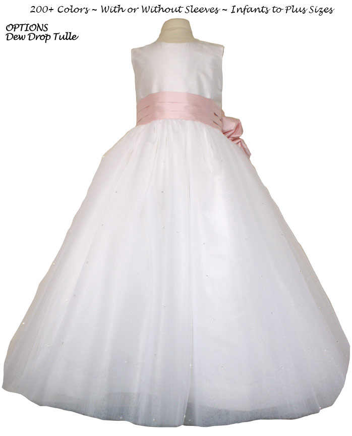 Peony Pink (light creme) and Ivory Tulle  metallic ballerina style FLOWER GIRL DRESSES with layers and layers of tulle