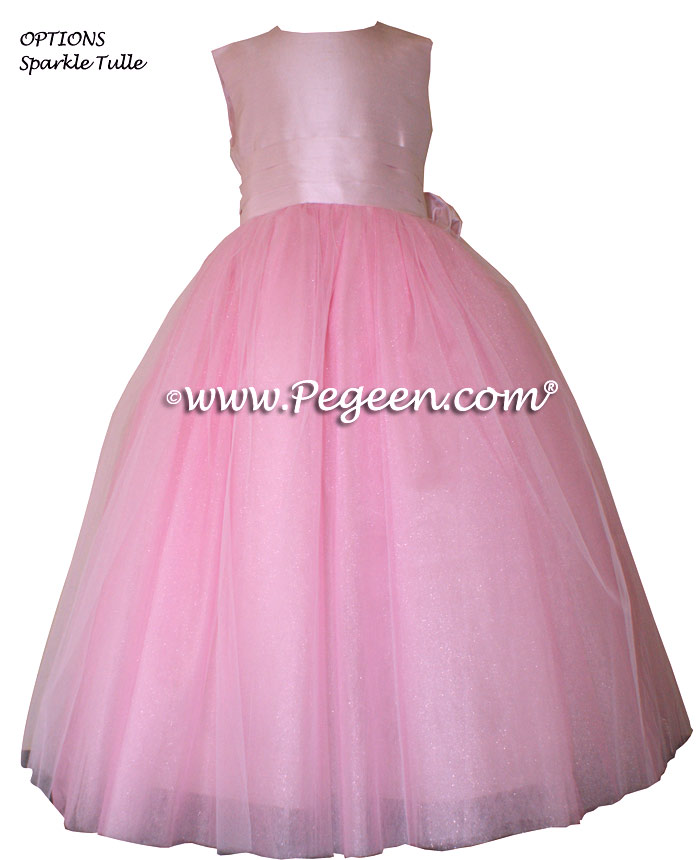 Pegeen's Peony Pink with Crystal Tulle flower girl dresses with 10 layers of tulle