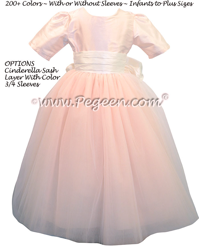 Baby Pink and Antique White ballerina style FLOWER GIRL DRESSES with layers and layers of tulle