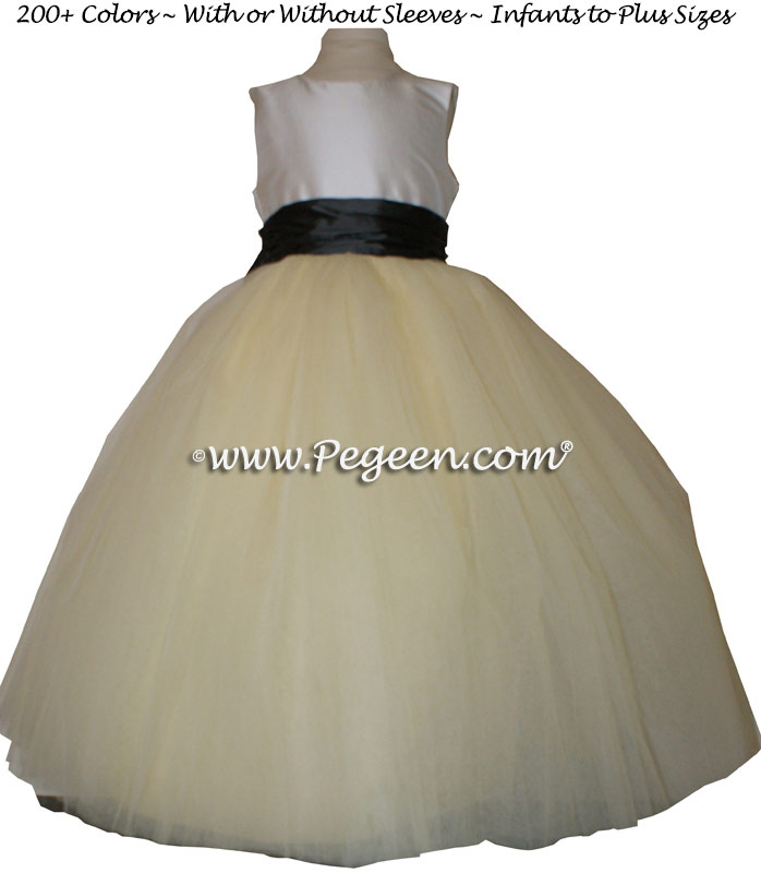 Ivory and Pewter gray and White Tulle metallic ballerina style FLOWER GIRL DRESSES with layers and layers of tulle