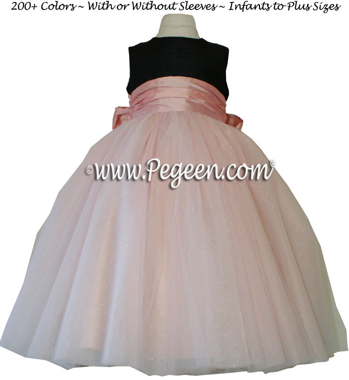Black and Lotus Pink silk and tulle  flower girl dress