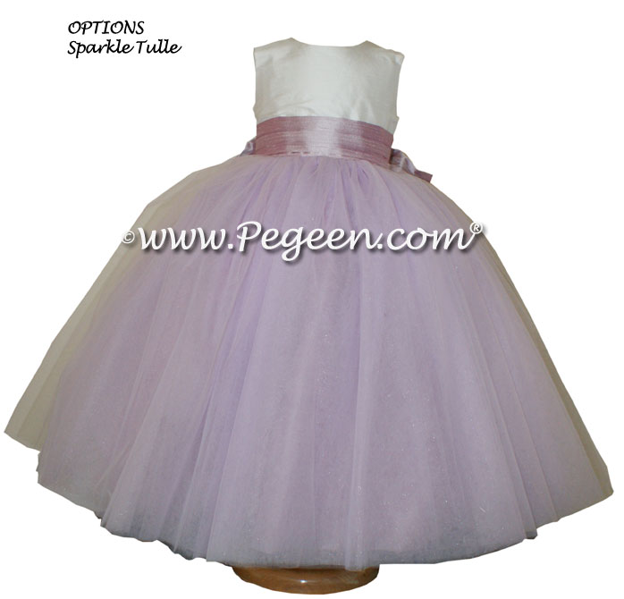 Light plum silk ballerina style FLOWER GIRL DRESSES with layers and layers of tulle