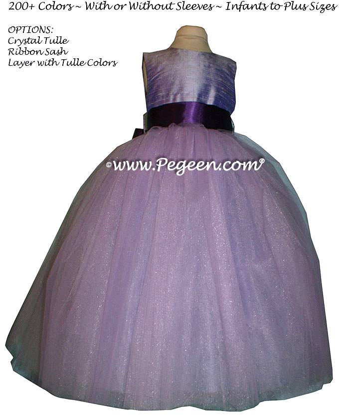 Lilac and dark purple ribbon ballerina style Flower Girl Dresses with Deep Plum Sash