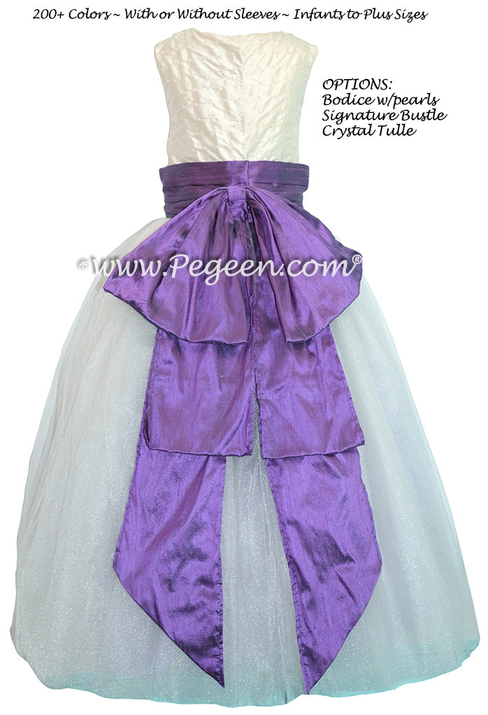 New Ivory and Amethyst ballerina  style Flower Girl Dresses with layers and layers of tulle
