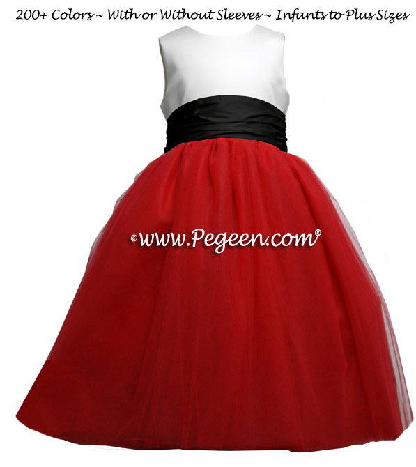 Christmas Red and  black and white tulle ballerina flower girl dresses - Degas style
