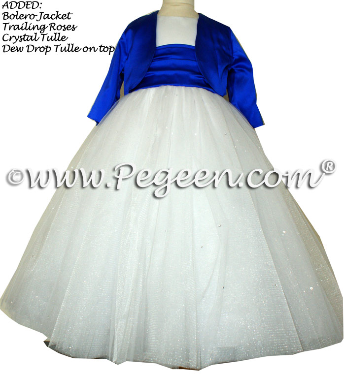 Sapphire Blue and Antique White ballerina style FLOWER GIRL DRESSES with layers and layers of tulle