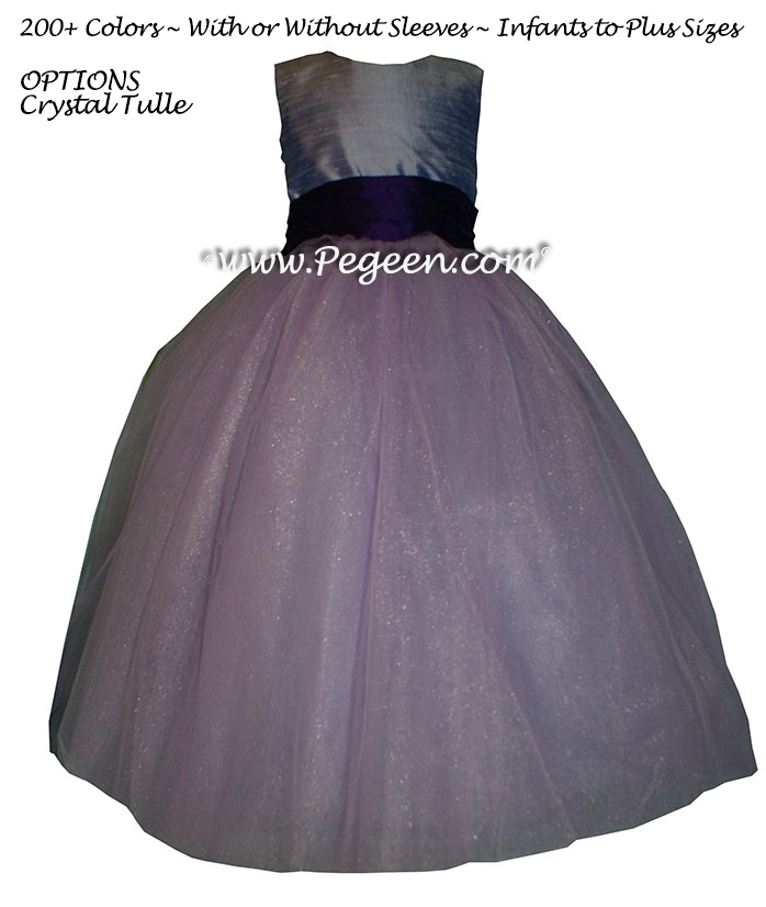 Flower Girl Dress in Lilac and Dark Plum with Deep Plum Sash | Pegeen