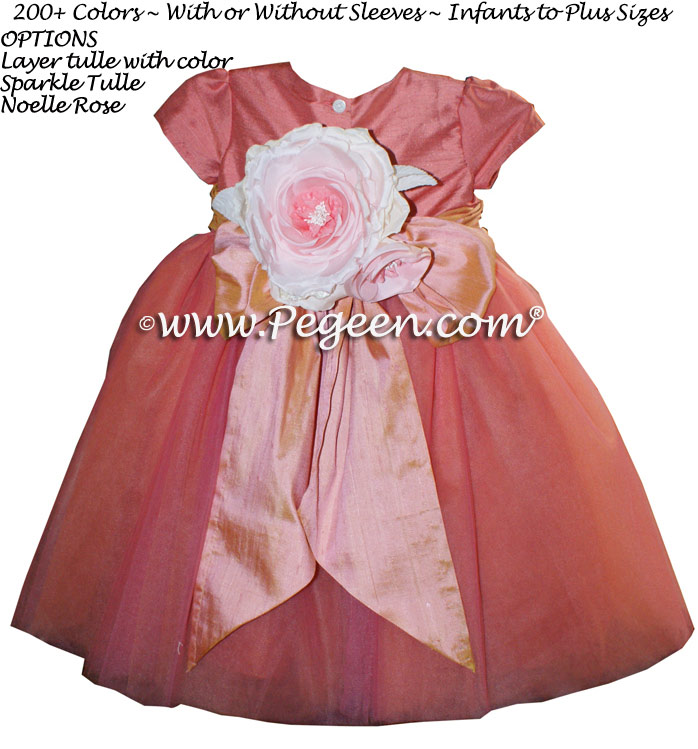 Pegeen's Sunset and Icing and orange shades of silk and Tulle Degas Style FLOWER GIRL DRESSES with 10 layers of tulle