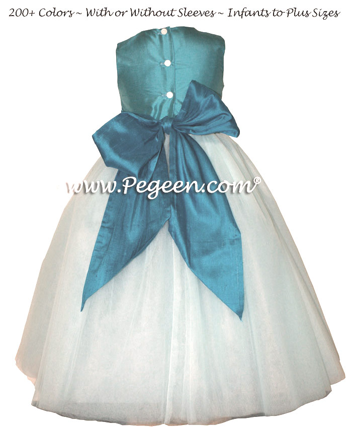 TIFFANY BLUE AND SEMI-SWEET ballerina style FLOWER GIRL DRESSES with layers and layers of tulle