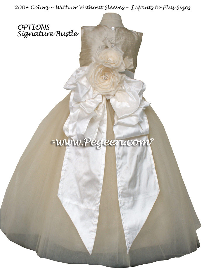 FLOWER GIRL DRESSES in Toffee (creme) Silk and Tulle by Pegeen